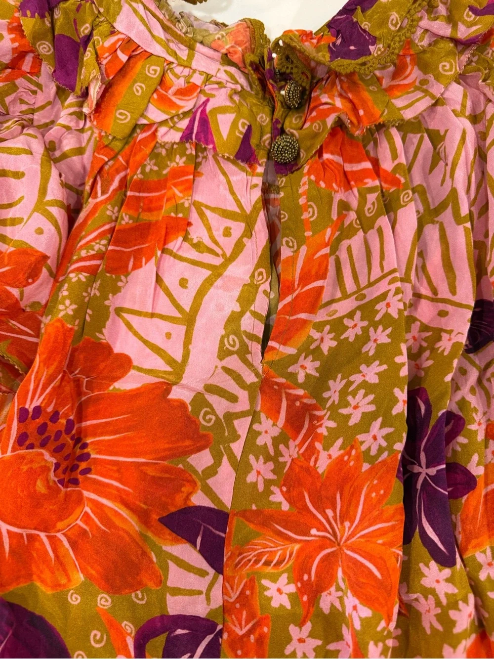 FARM Rio Multicolor Floral Ruffled Blouse - Orange, Pink, Olive, Purple